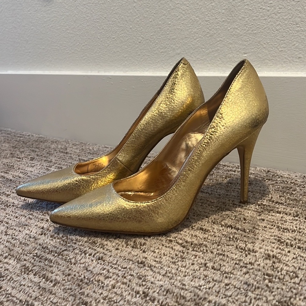 BCBGeneration Gold Pointed Toe Stiletto Pumps